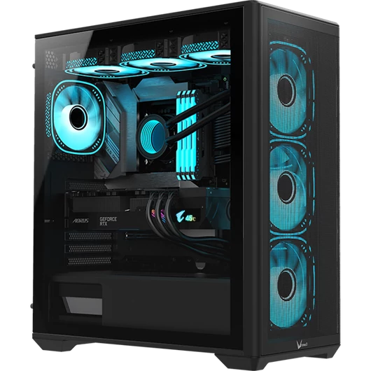 Formula Számítógépház - AirPower G5 Plus Black (fekete, ablakos, 4x12cm venti, EATX, 2xUSB3.0, 1xType-C)