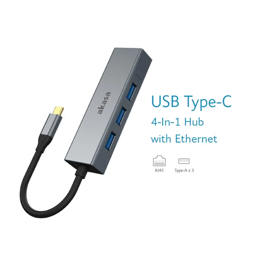 HUB  Akasa USB 3.1 Type-C 4-In-1 Hub 3xUSB3.0 + Ethernet