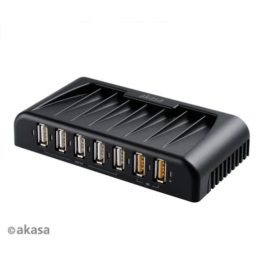 HUB USB Akasa 5x USB 2.0 + 2x USB 2.0 Fast Charging + hálózati adapter