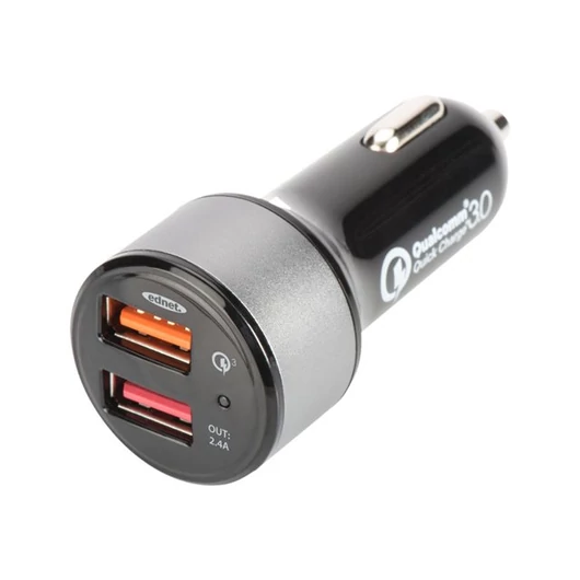 EDNET USB Car Charger Quick Charge 3.0 2 Ports Input 12-24V Outputs 3-6.5V/3A 5V/2.4A