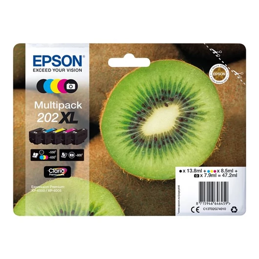 EPSON C13T02G74010 Tintapatron Epson Kiwi Multipack 202XL CMYK+photo black Claria Premium