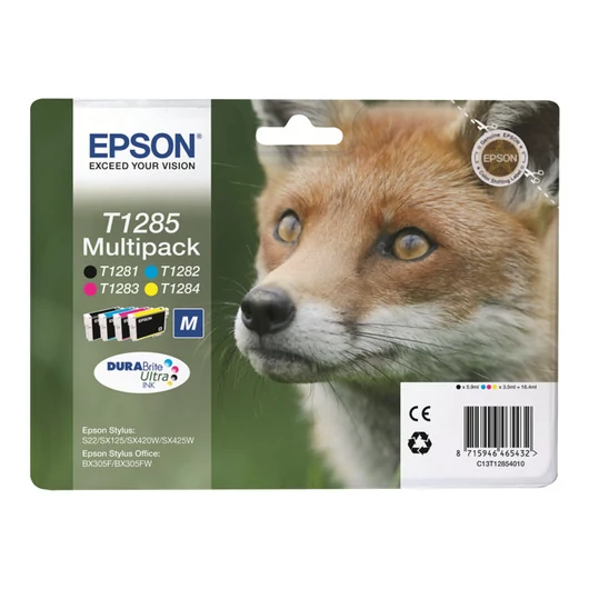 EPSON T1285 ink cartridge black and tri-colour standard capacity 5.9ml and 3 x 3.5ml 4-pack blister without alarm