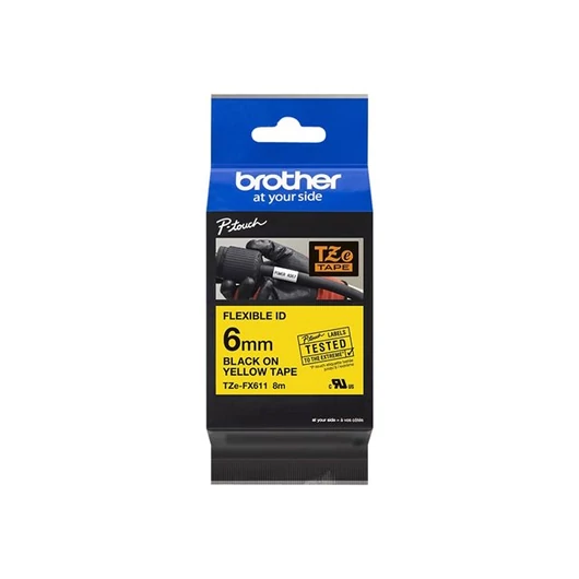 BROTHER TZEFX611 6mm BLACK ON YELLOW FLEXIBLE ID