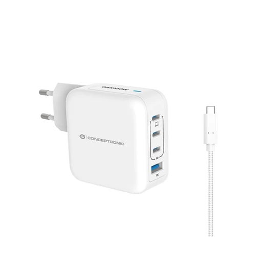 Conceptronic telefon töltő adapter + kábel - ALTHEA18W (3xUSB-C + USB-A, 100W, USB-C töltő kábel, fehér)
