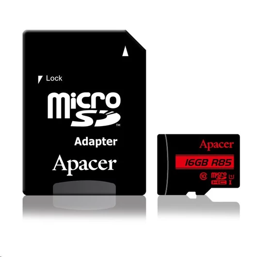 16GB microSDHC Memória kártya APACER C10 U1 + adapter (AP16GMCSH10U5-R)