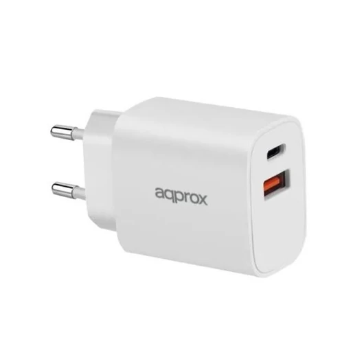 APPROX Telefontöltő - USB Type-C, USB-A port, 20W gyorstöltő + 1m USB Type-C kábel, Fehér