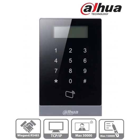Dahua beléptető vezérlő - ASI1201A (LCD, RFID(13,56MHz) + kód, RS-485 / Wiegand / RJ45, I / O)