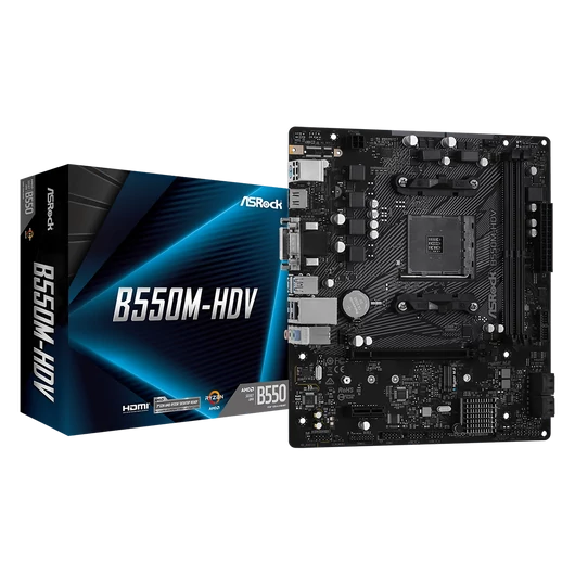 ASROCK B550M-HDV mATX MB 3rd Gen AMD AM4 Socket DDR4 4733+ 1 x3.0 PCIe 16x4.0 HDMI DVI-D D-Sub 7.1 CH HD 4 SATA3 6 USB 3.2 Gen1