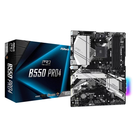 ASROCK B550 Pro4 ATX MB 3rd Gen AMD AM4 Socket DDR4 4733+ 1 x3.0 x16 x4.0 PCIe HDMI D-Sub 7.1 CH HD 6 SATA3 1 M.2 2 USB 3.2 Gen2