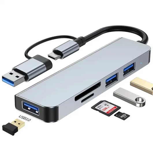 BLACKBIRD USB 3.0 Type-C / USB multiport hub 5in1 3xUSB3.0,SD,TF,ezüst, aluminium ház