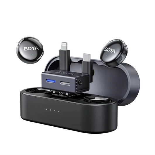 BOYA Mikrofon - BOYALINK 3-01 (Vezeték nélküli, zajszűrés, fekete, Lightning, USB-C, 3,5mm)
