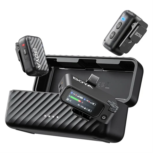 BOYA Mikrofon - BOYAMIC 2-02 (Vezeték nélküli, zajszűrés, fekete, USB-C, 3,5mm)