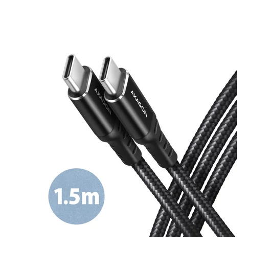 AXAGON BUCM-CM15AB kábel USB-C <> USB-C 2.0, 1.5m, PD 60W, 3A, ALU, fonott, fekete