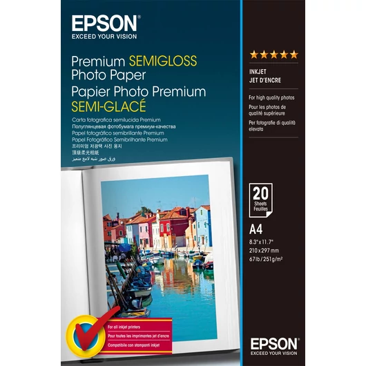 Epson prémium félfényes fotópapír (A4, 20 lap, 251g) Epson