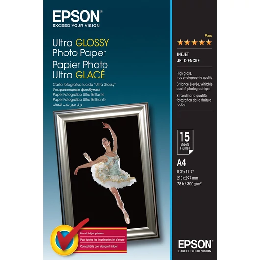 Epson ultra fényes fotópapír (A4, 15 lap, 300g) Epson