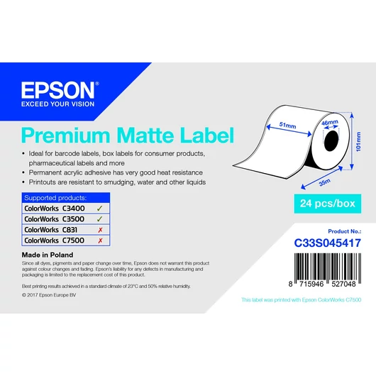 Epson prémium matt inkjet címke 51mm x 35m Epson