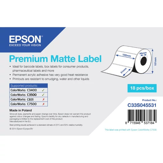 Epson Prémium Matt inkjet 102mm x 51mm 650 címke/tekercs Epson