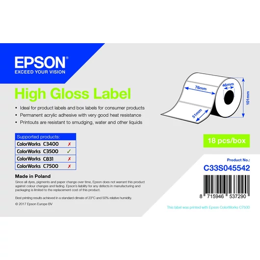 Epson prémium matt inkjet 76mm x 51mm 650 címke/tekercs Epson