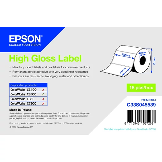 Epson magasfényű inkjet 102mm x 51mm 610 címke /tekercs Epson