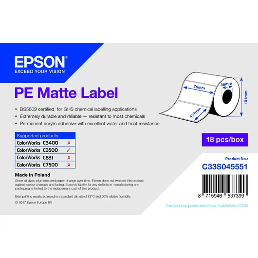 Epson fehér matt inkjet 76mm x 127mm 220 címke/tekercs Epson