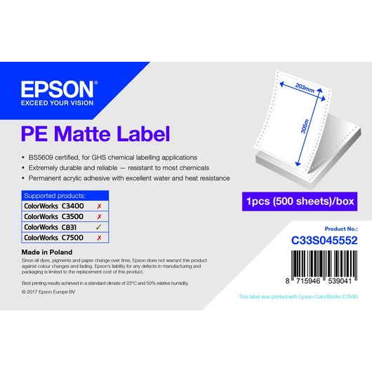 Epson fehér matt inkjet 203mm x 305mm 500 címke/tekercs Epson