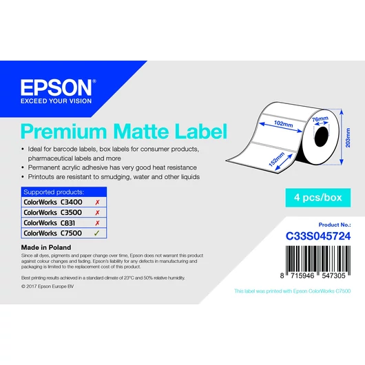 Epson Premium Matte címke 102mm*152mm, 800 címke/tekercs Epson