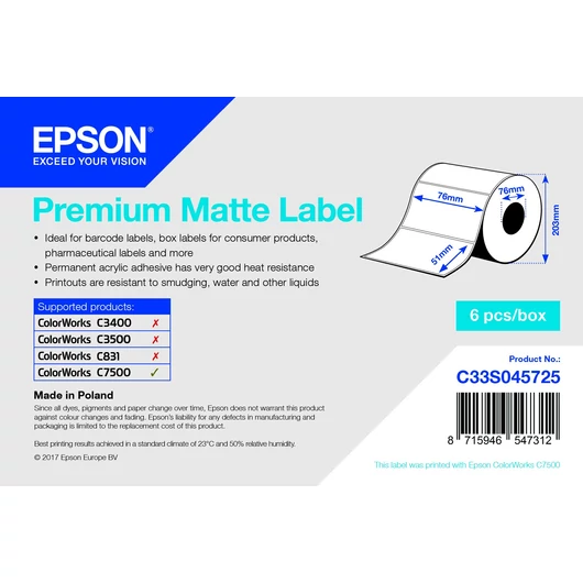 Epson prémium matt inkjet 76mm x 51mm 2310 címke/tekercs Epson