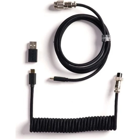 Keychron Coiled Aviator 8K USB-C -> 5-Pin (GX12) M / F adatkábel 1.7m fekete +A-C típusú adapter
