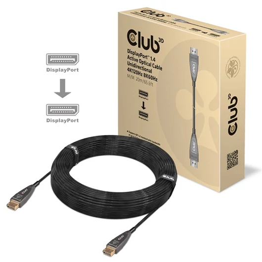Club 3D Kábel - CAC-1079 (DisplayPort 1.4 Aktív Optikai Egyir. M / M, 8K@60Hz, 20m)