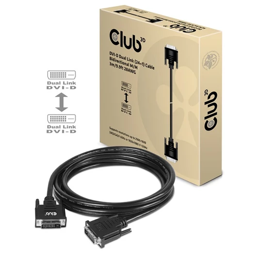 Club 3D Kábel - CAC-1223 (DVI-D Dual Link, 24 + 1, Bidirektional, 28AWG, 3m, Plug & Play)