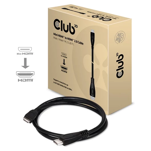 Club 3D Kábel - CAC-1350 (Mini HDMI 2.0, M / M, 4K 60Hz, HDR, 1m, Bi-Directional)