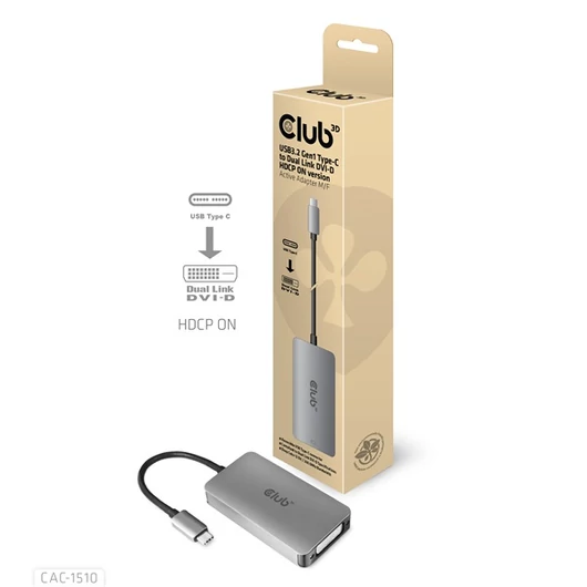 Club 3D Átalakító - CAC-1510 (3.2 USB-C Gen 1 to DVI-D Dual Link, HDCP ON, 4K30Hz)