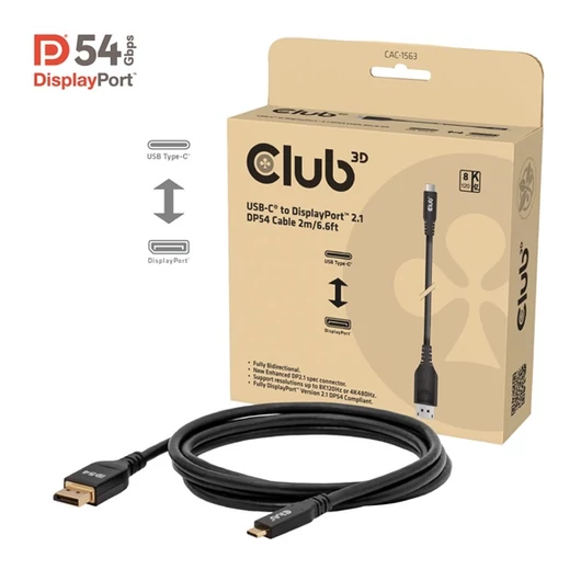 Club 3D Kábel - CAC-1563 (USB-C to DisplayPort 2.1, 8K120Hz, 2m, M / M)
