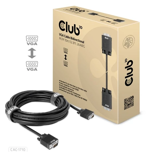 Club 3D Kábel - CAC-1710 (VGA Bidirectional, M / M, 10m, 28AWG, 1080p)