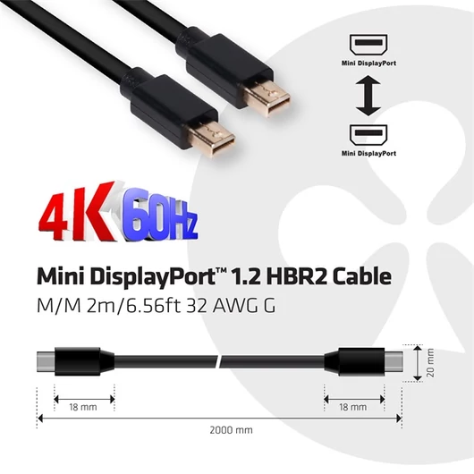 Club 3D Kábel - CAC-2161 (Mini DisplayPort 1.2 M / M, 4K60Hz, HBR2, 2m)