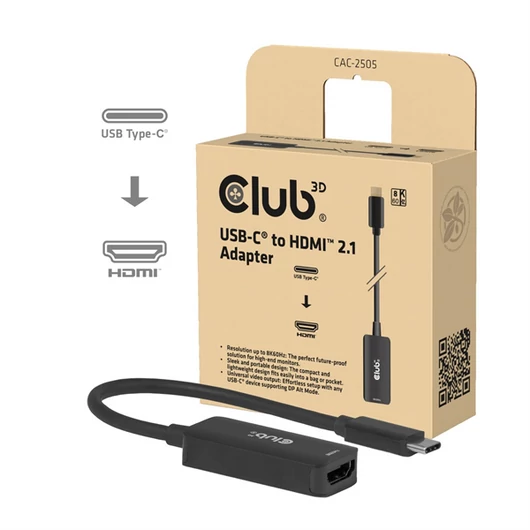Club 3D Átalakító - CAC-2505 (USB-C to HDMI 2.1, 8K60Hz)