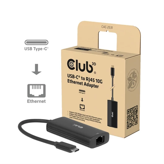 Club 3D Átalakító - CAC-2531 (USB-C to RJ45, 10G, M / F)