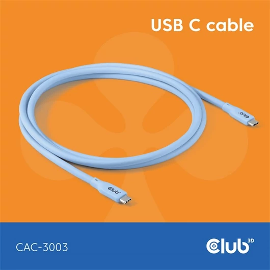 Club 3D Kábel - CAC-3003 (USB-C, PD 240W, 20Gbps, 4K60Hz, kék, M / M, 2m)