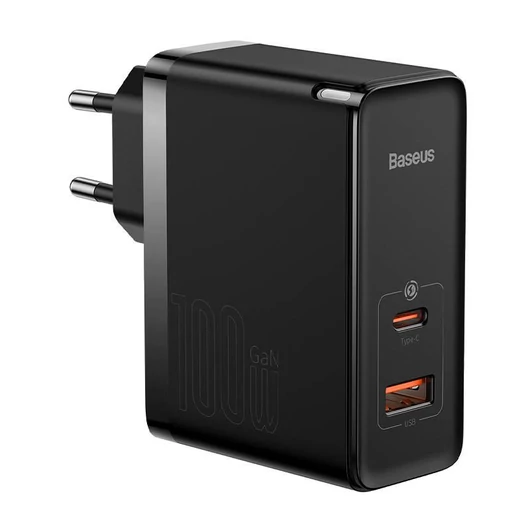 Baseus GaN USB-C + USB-A fali töltő 100W +1m USB-C kábel fekete (CCGP090201)