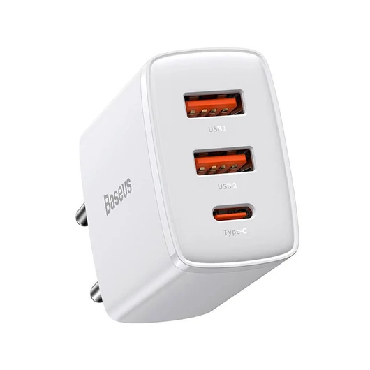 Baseus kompakt gyorstöltő 2xUSB-A / USB-C PD 3A 30 W fehér (CCXJ-E02)