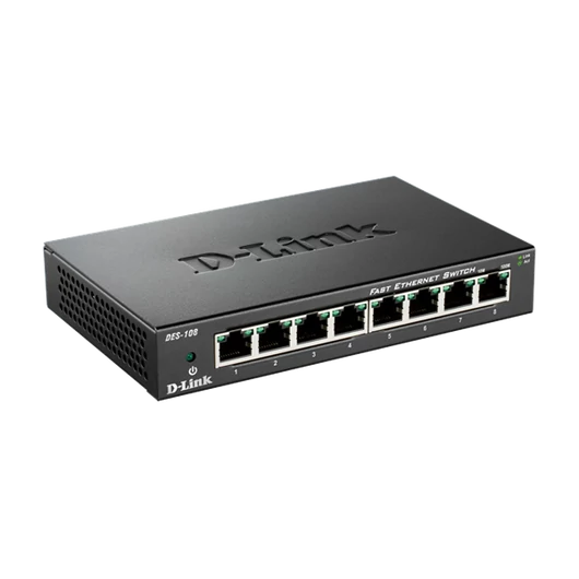 D-LINK Switch 8x100Mbps Fémházas Asztali, DES-108 / E