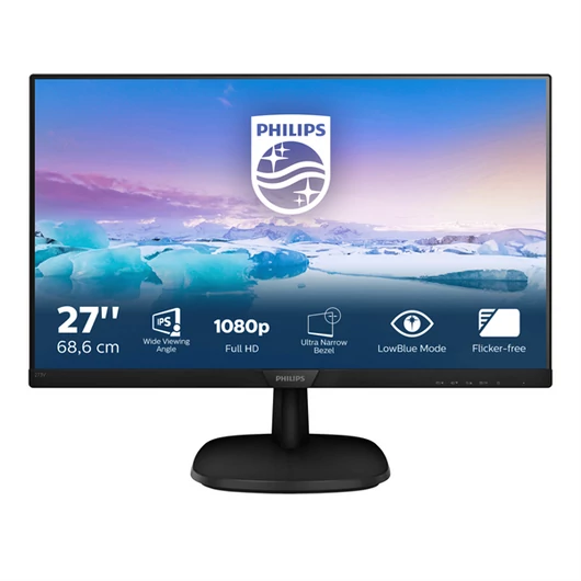 PHILIPS IPS monitor 27" 273V7QDSB, 1920x1080, 16:9, 250cd / m2, 4ms, VGA / DVI-D / HDMI