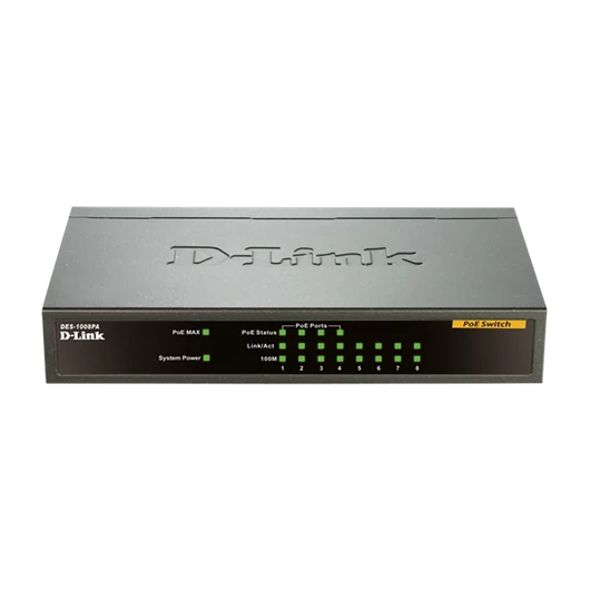 D-LINK Switch 8x100Mbps (4xPOE) Fémházas Asztali, DES-1008PA