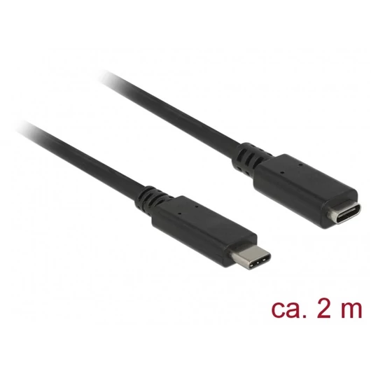 DELOCK kábel USB 3.1 Gen 1 Type-C male / female hosszabbító, 3A, 2m, fekete