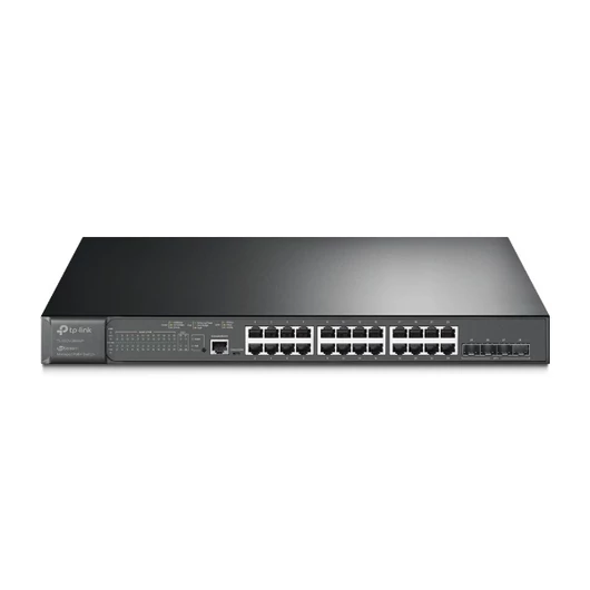 TP-LINK Switch 24x1000Mbps (24xPOE + ) + 4x10G SFP+ + 2xkonzol port, Menedzselhető, TL-SG3428XMP