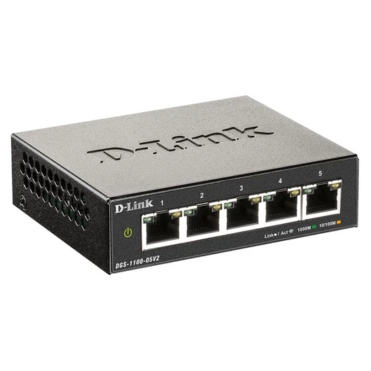 D-LINK Switch 5x1000Mbps Fémházas Asztali Menedzselhető, DGS-1100-05V2 / E