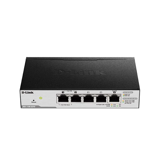 D-LINK Switch 5x1000Mbps(2xPOE) Fémházas Asztali Menedzselhető, DGS-1100-05PDV2