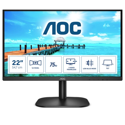 AOC VA monitor 21.5" 22B2H / EU, 1920x1080, 16:9, 250cd / m2, 4ms, VGA / HDMI