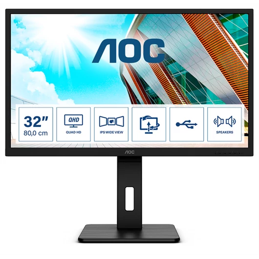 AOC monitor 31.5" Q32P2, 2560x1440, 16:9, 250cd / m2, 4ms, 2xHDMI / DisplayPort / 4xUSB, Pivot, hangszóró