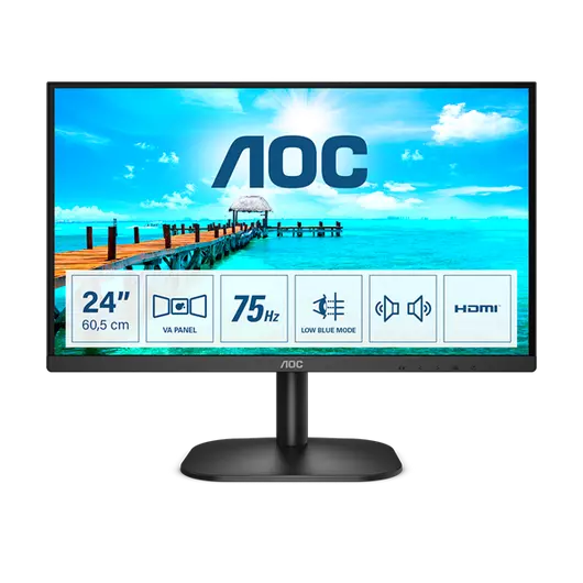 AOC monitor 23.8" 24B2XDAM, 1920x1080, 16:9, 4ms, 250cd / m2, VGA / DVI / HDMI, hangszóró